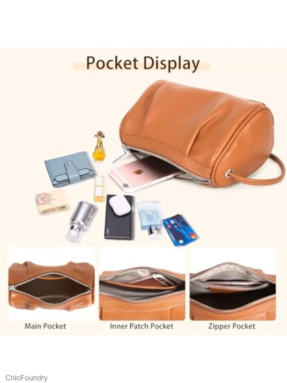 Genuine Leather Small Crossbody Barrel Hobo Purse with Adjustable Strap